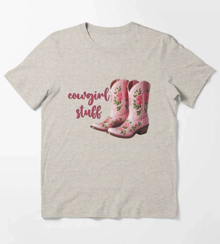cowgirl stuff pink floral boots T-Shirt Cream