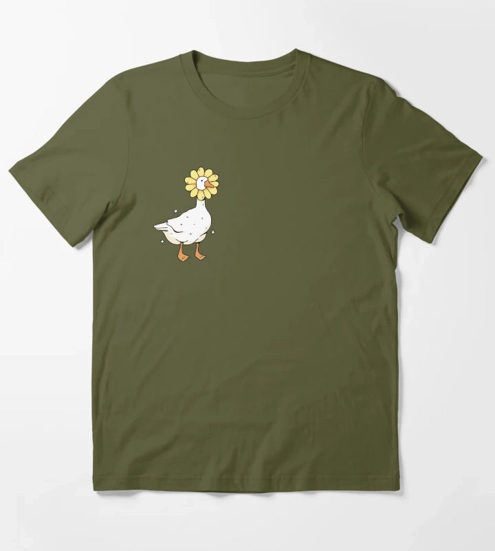 daisy goose illustration T-Shirt Olive Green