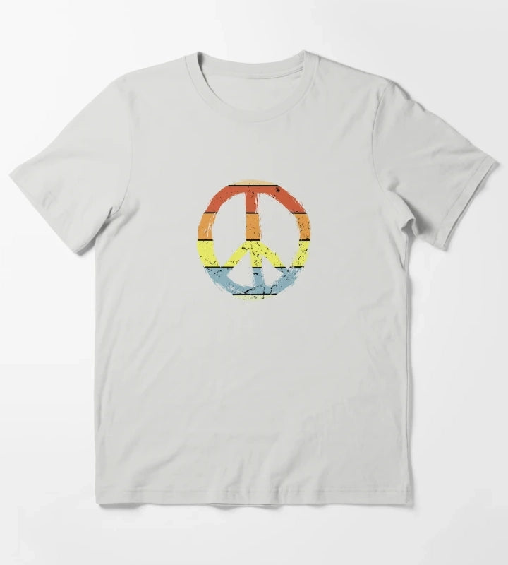 daisy peace sign peace symbol with vintage style T-Shirt Light Grey
