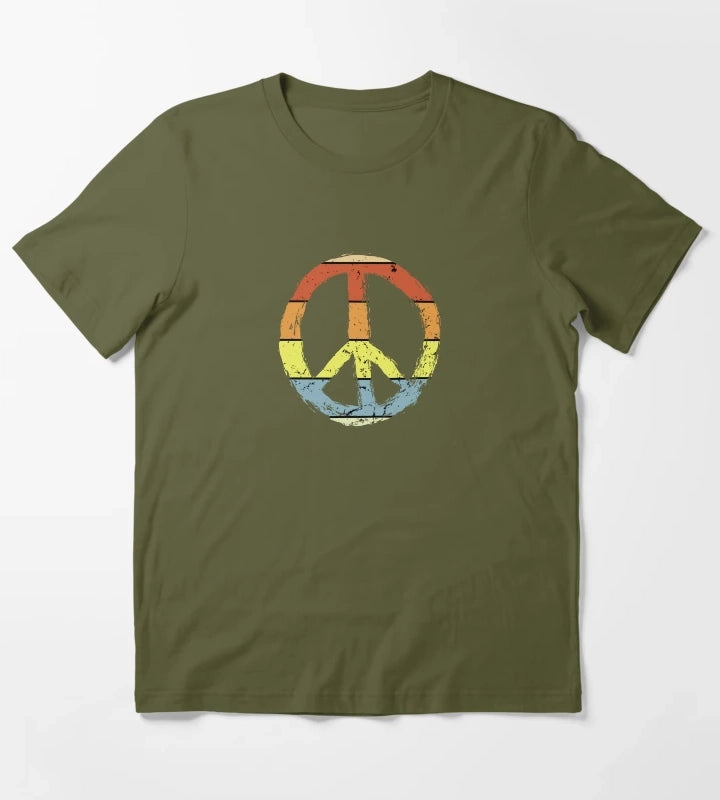 daisy peace sign peace symbol with vintage style T-Shirt Olive Green