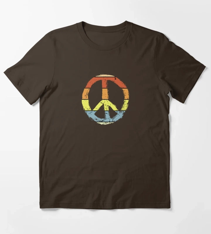 daisy peace sign peace symbol with vintage style T-Shirt Brown
