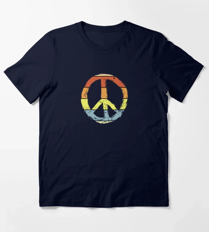 daisy peace sign peace symbol with vintage style T-Shirt Navy