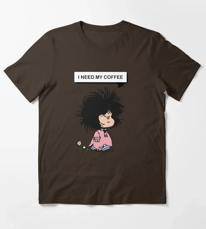 disheveled MAFALDA that needs coffee T-Shirt Brown