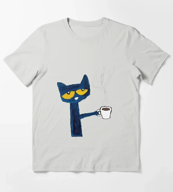 funny black cat drink coffee T-Shirt Light Grey