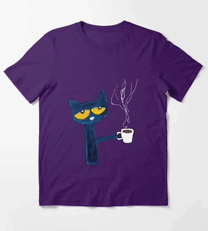 funny black cat drink coffee T-Shirt Purple