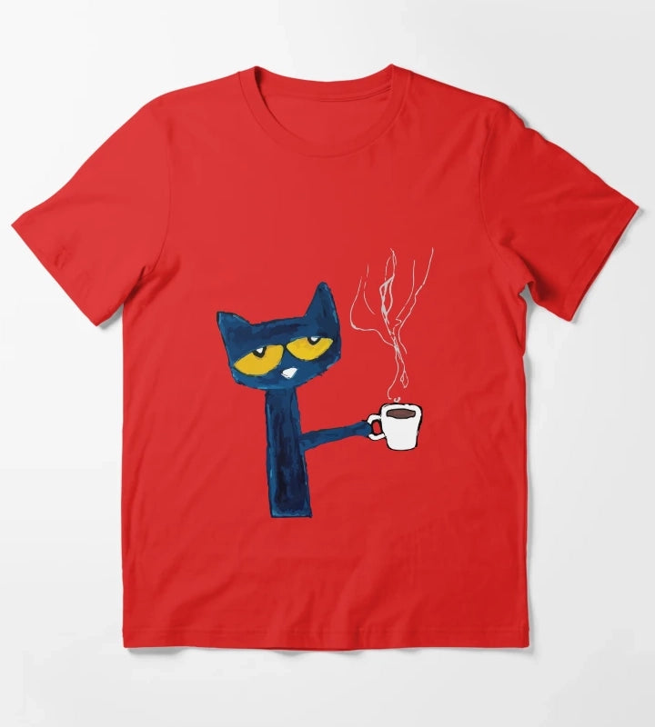funny black cat drink coffee T-Shirt Red