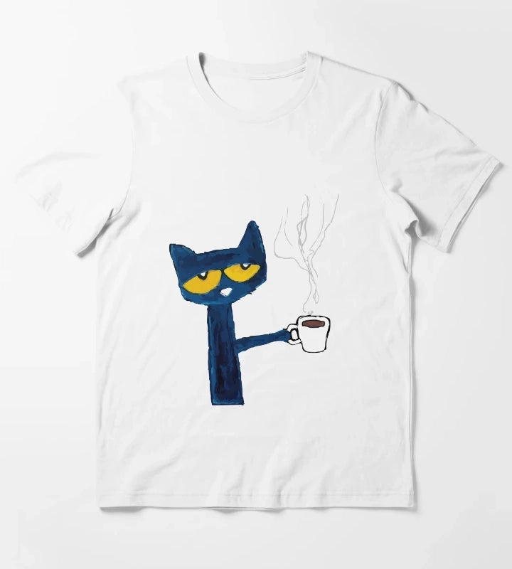 funny black cat drink coffee T-Shirt White