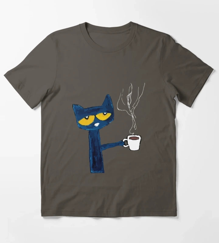 funny black cat drink coffee T-Shirt Dark Grey