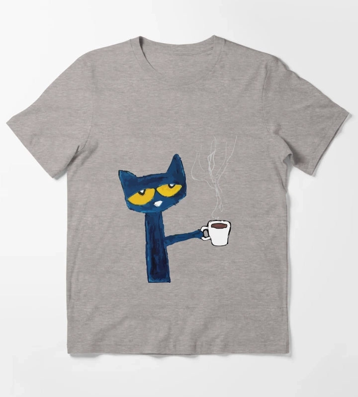 funny black cat drink coffee T-Shirt Heather Grey