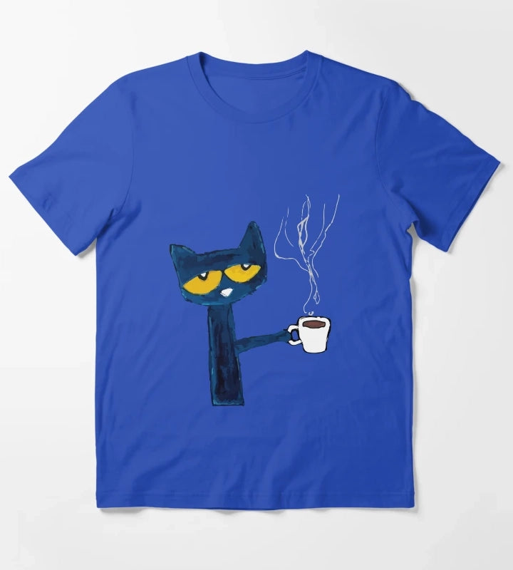 funny black cat drink coffee T-Shirt Blue