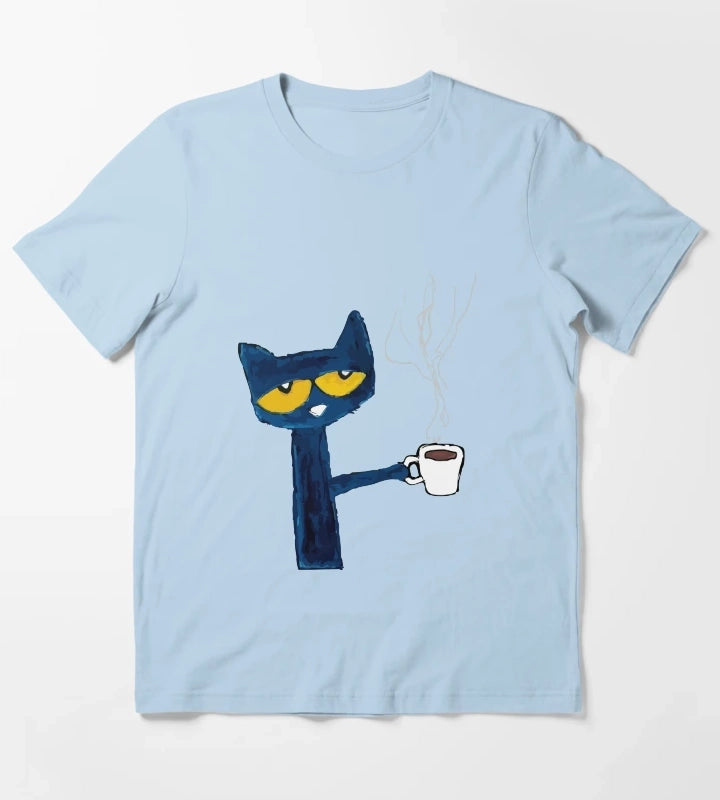 funny black cat drink coffee T-Shirt Sky Blue