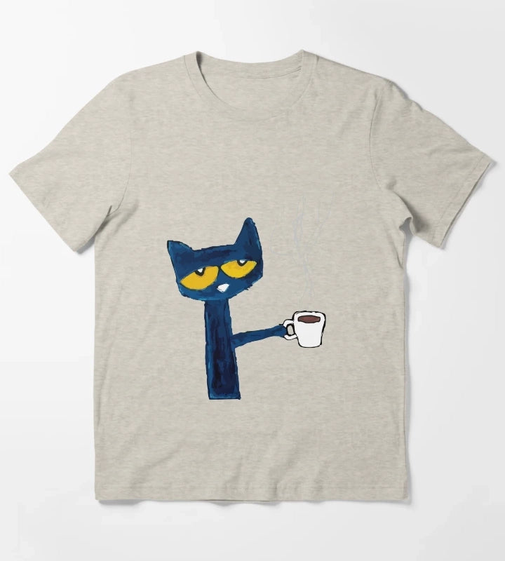 funny black cat drink coffee T-Shirt Cream