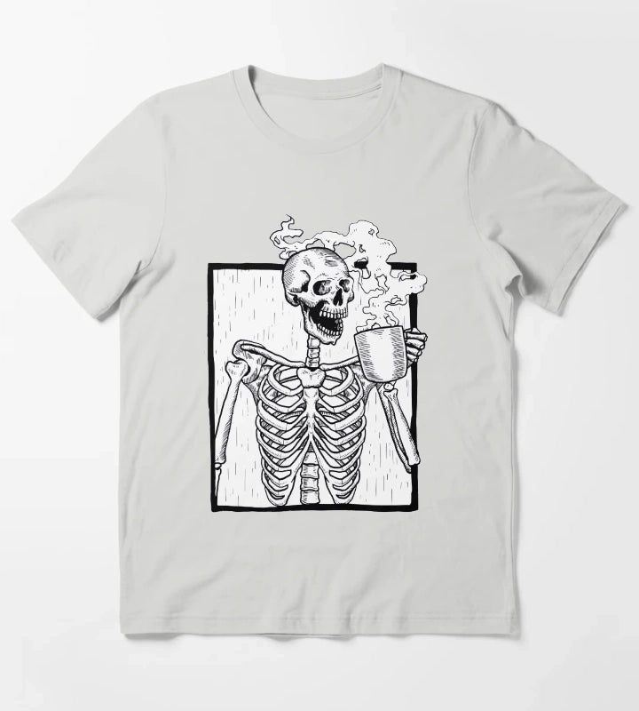 halloween coffee drinking skeleton T-Shirt Light Grey