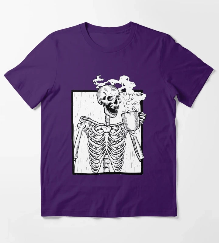 halloween coffee drinking skeleton T-Shirt Purple