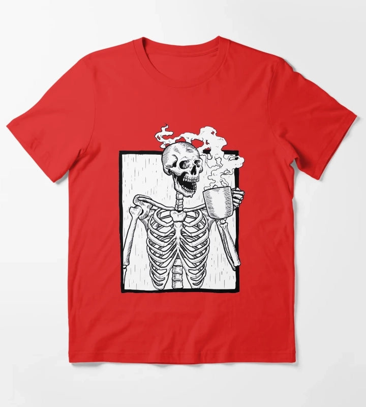 halloween coffee drinking skeleton T-Shirt Red