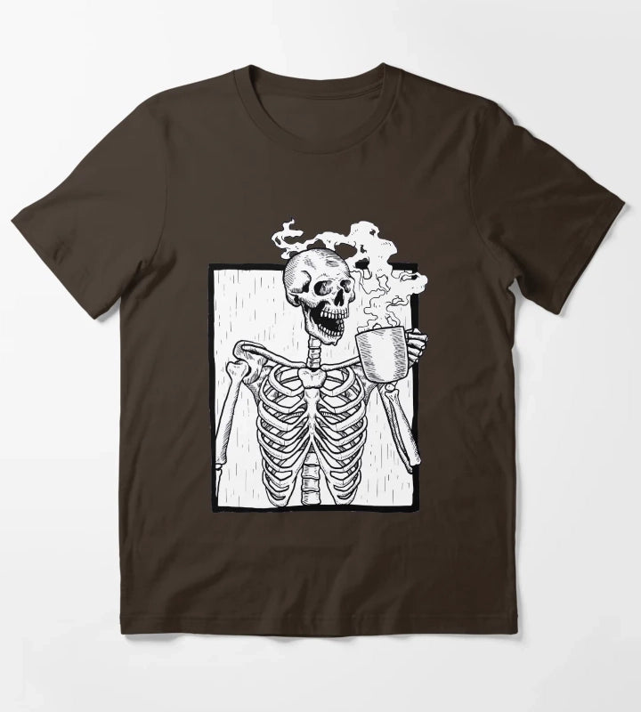 halloween coffee drinking skeleton T-Shirt Brown