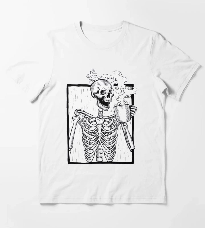 halloween coffee drinking skeleton T-Shirt White