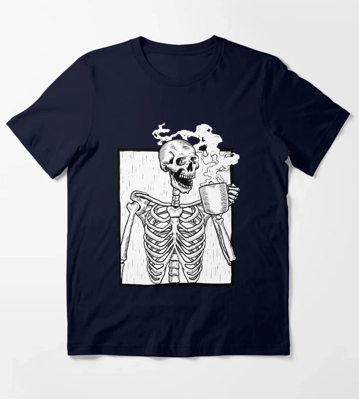 halloween coffee drinking skeleton T-Shirt Navy