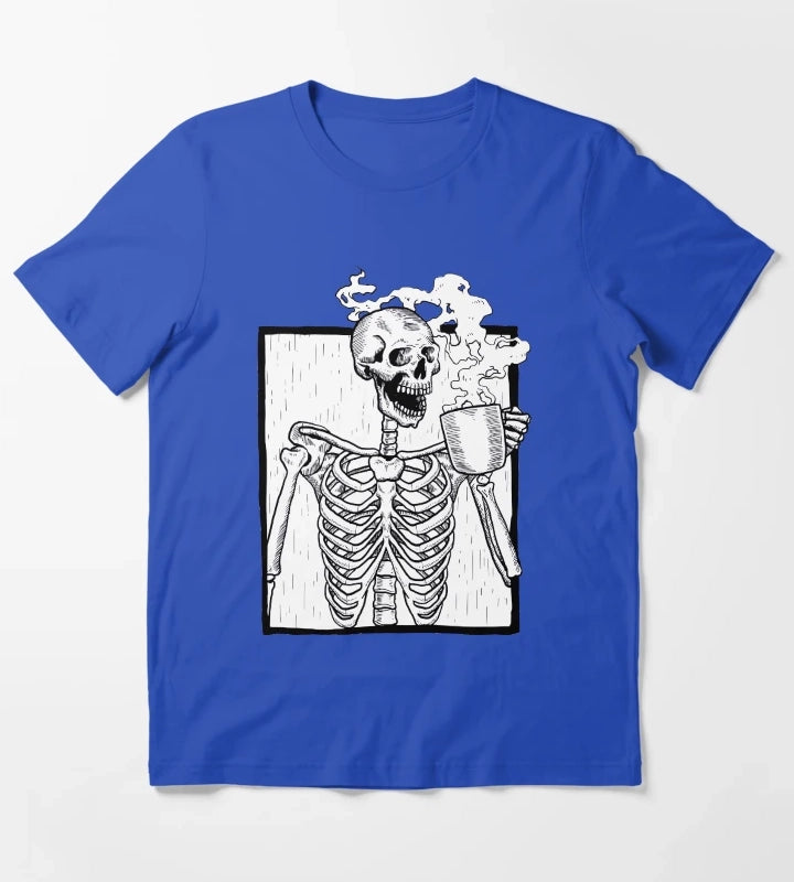 halloween coffee drinking skeleton T-Shirt Blue