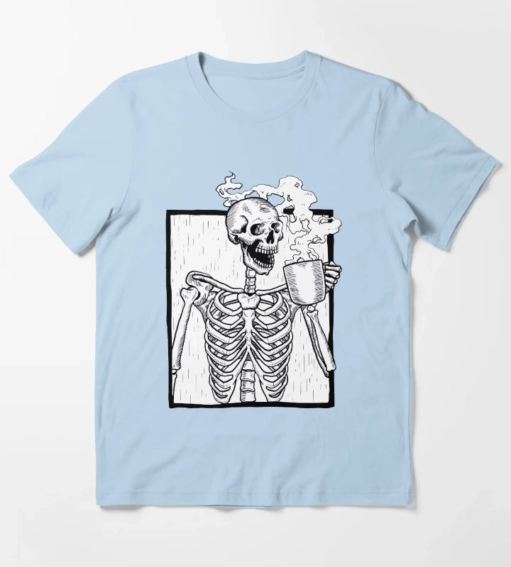 halloween coffee drinking skeleton T-Shirt Sky Blue