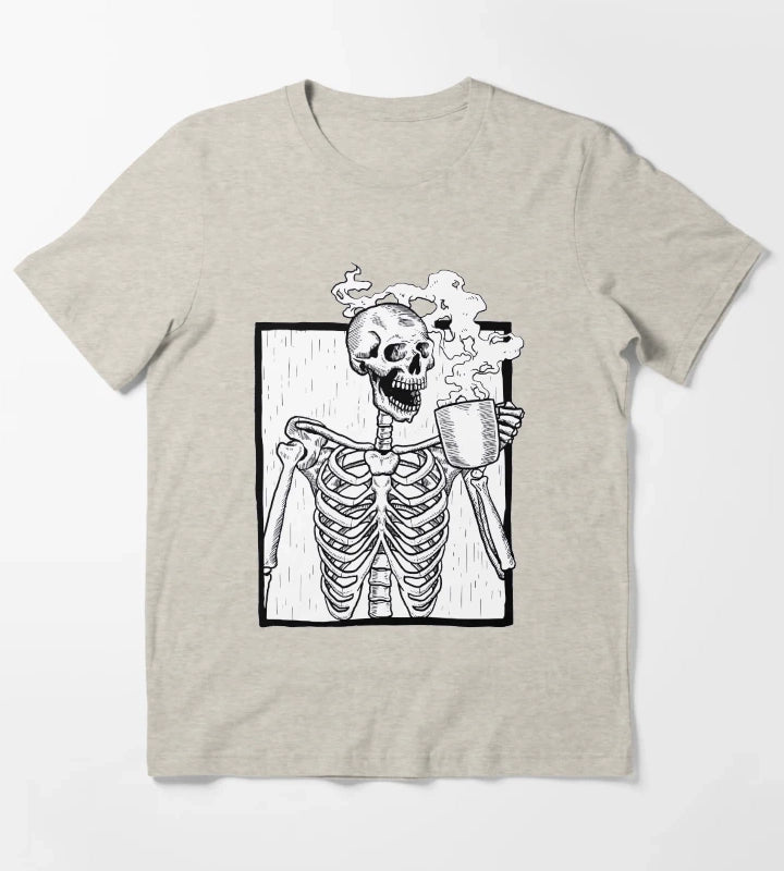 halloween coffee drinking skeleton T-Shirt Cream