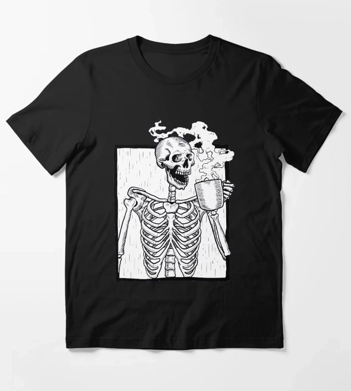 halloween coffee drinking skeleton T-Shirt
