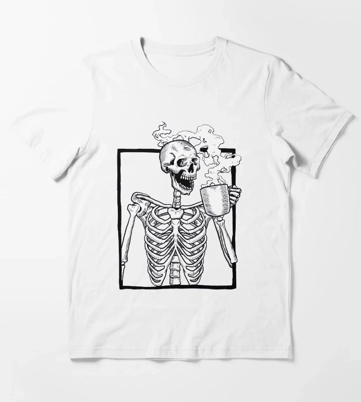 halloween skeleton drinking coffee funny T-Shirt White