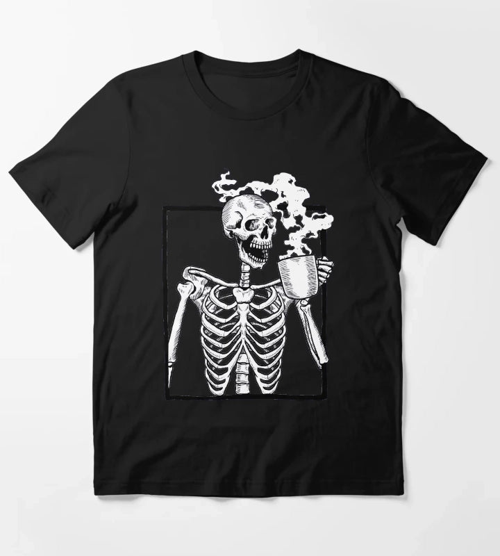halloween skeleton drinking coffee funny T-Shirt