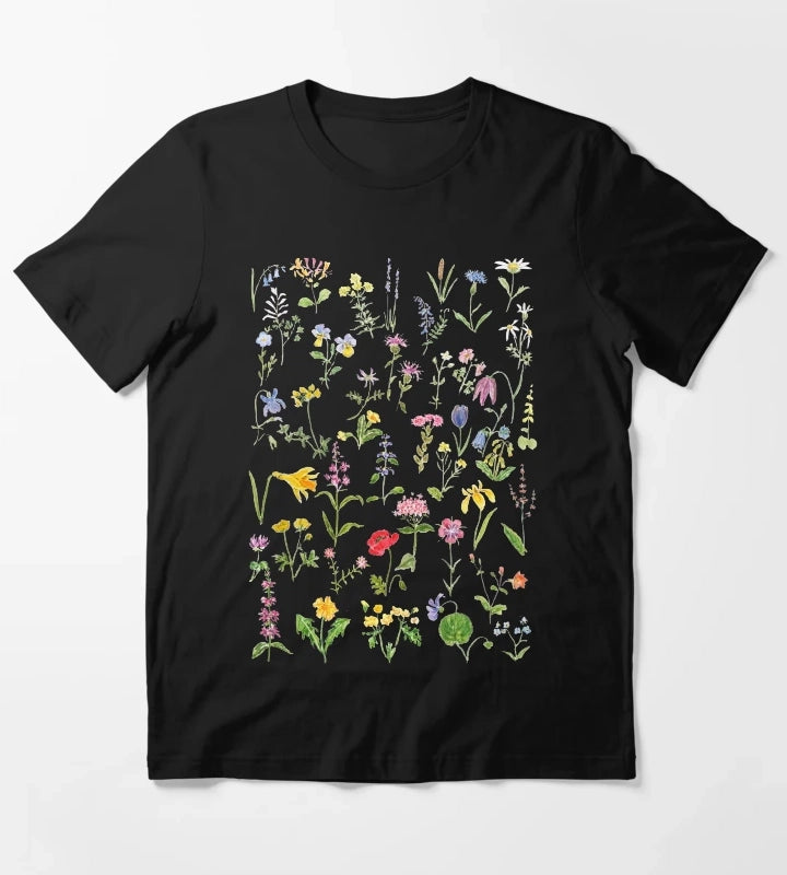 hand painted botanical colorful countryside wildflowers watercolor painting T-Shirt