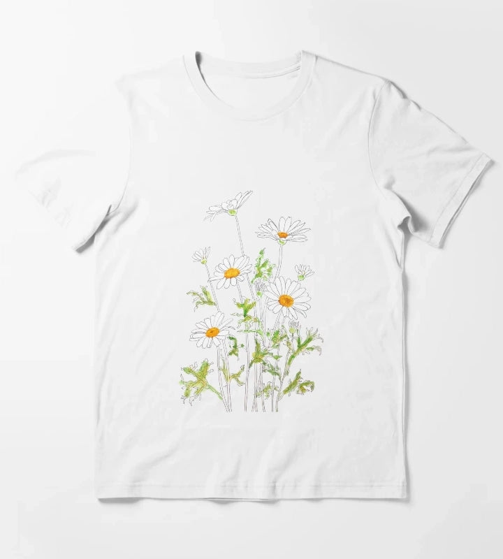 hand painted white Margaret daisy ink and watercolor T-Shirt White
