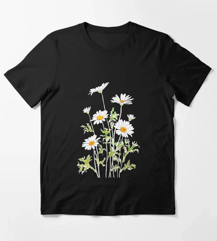 hand painted white Margaret daisy ink and watercolor T-Shirt