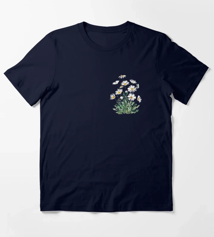 hand painted white Margaret daisy watercolor T-Shirt Navy