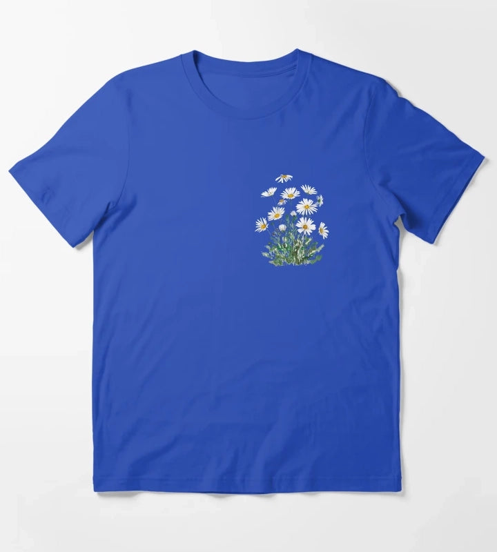 hand painted white Margaret daisy watercolor T-Shirt Blue