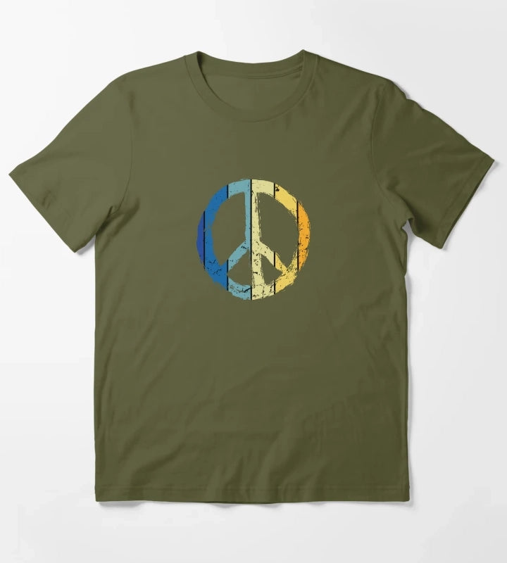 make peace not war daisy peace sign peace symbol with vintage style T-Shirt Olive Green