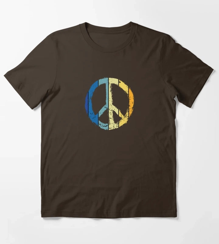 make peace not war daisy peace sign peace symbol with vintage style T-Shirt Brown