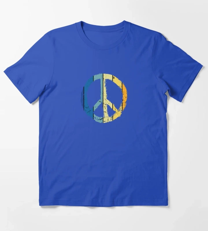 make peace not war daisy peace sign peace symbol with vintage style T-Shirt Blue
