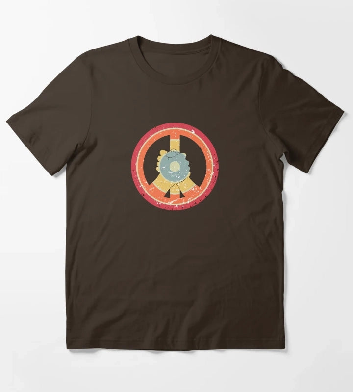 make peace not war daisy peace sign peace symbol with vintage style vintage peace sign T-Shirt Brown