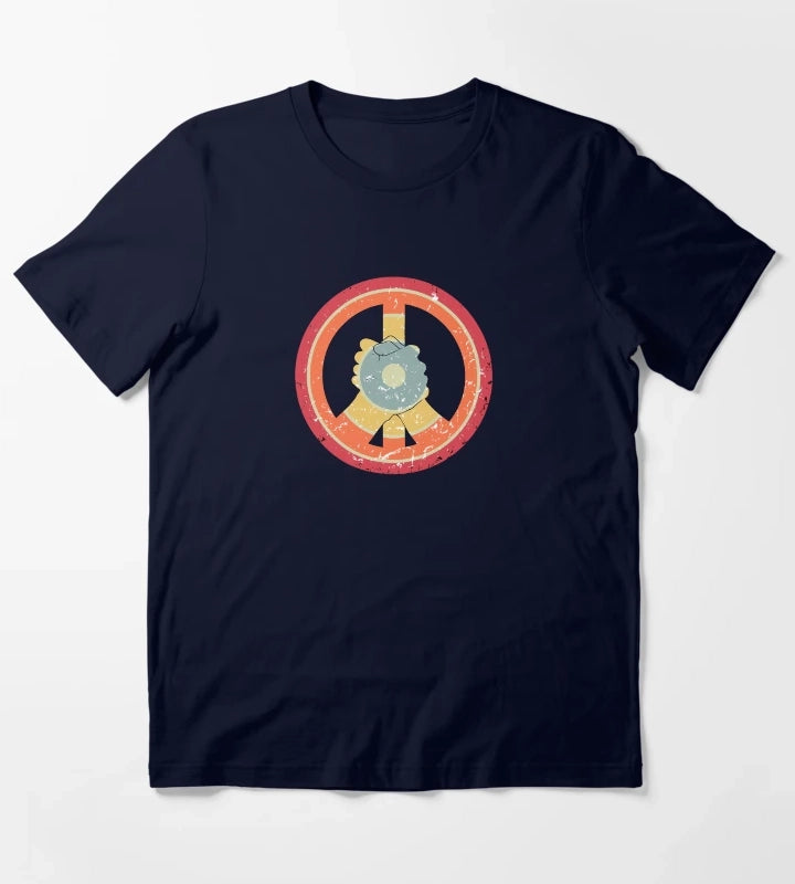 make peace not war daisy peace sign peace symbol with vintage style vintage peace sign T-Shirt Navy