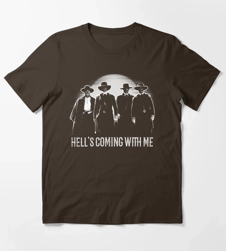 ombstone Doc Holiday Hells Coming with Me T-Shirt Brown
