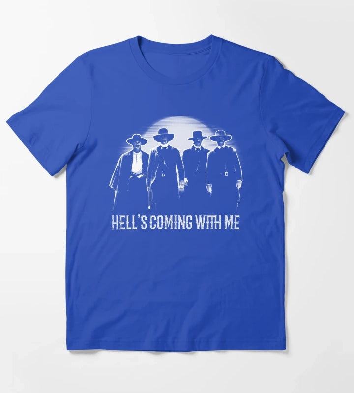 ombstone Doc Holiday Hells Coming with Me T-Shirt Blue