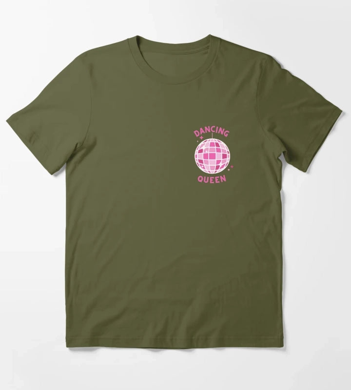 pink disco ball dancing queen T-Shirt Olive Green