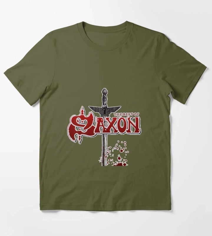 sax02 English heavy metal band saxon T-Shirt Olive Green